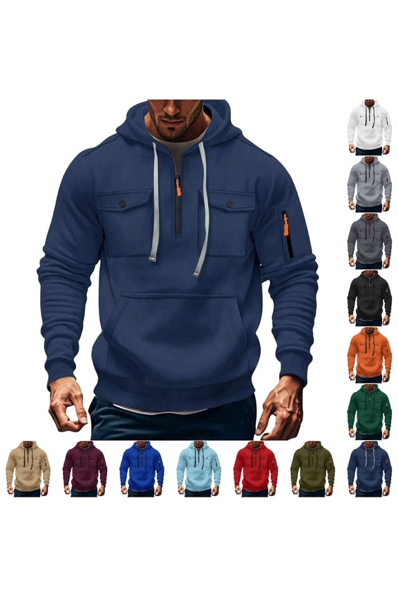 Mens Tactical Hoodies Pullover Big and Tall Quarter Zip Up Workout Hooded Sweatshirts with Pockets Long Sleeve Military Hoodie Khaki XXXL