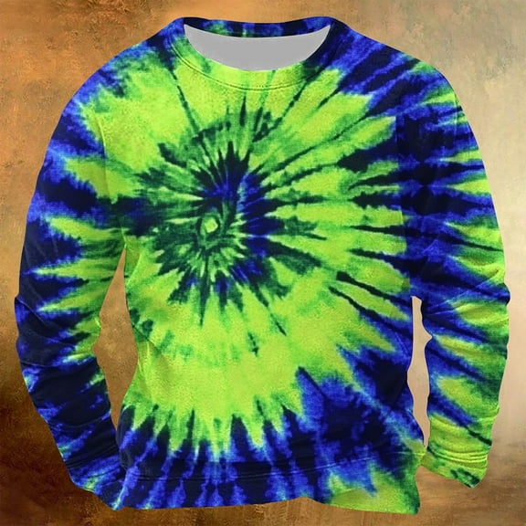 DODADAWANJ Mens Tie Dye Sweatshirt Crewneck Pullover Novelty Sweatshirts Big and Tall Loose Fit Pullover for Outdoor Travel Casual L