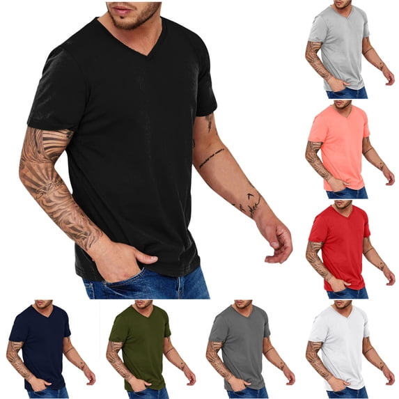 DODADAWANJ Mens V Neck T Shirts Big and Tall V Neck Tshirt Casual Summmer Short Sleeve Tshirt Solid Color Basic Tees Red XXXL