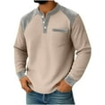 thumbnail image 1 of DODADAWANJ Mens Waffle Henley Long Sleeve Shirts Fashion Velvet Shirt Midweight V Neck Fall Spring Tops with Pockets Beige S, 1 of 7