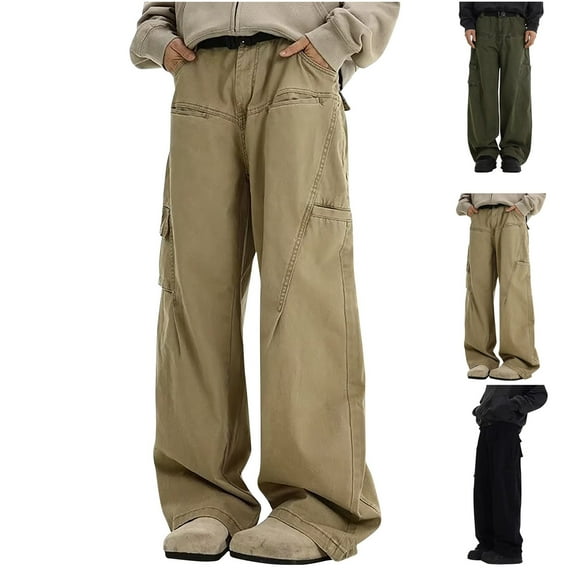 DODADAWANJ Mens Wide Leg Cargo Pants with Multi Pockets Elastic Waist Sport Pants Big and Tall Breathable Open Bottom Casual Pants for Daily Travel Camping