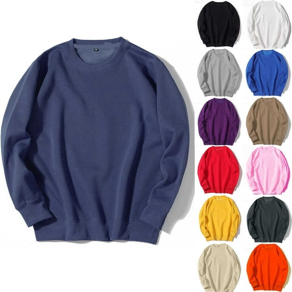 DODADAWANJ Oversized Sweatshirts Men Casual Workout Long Sleeve Sweatshirt Big and Tall Crewneck Pullover Tops Solid Color Fall Clothes White M