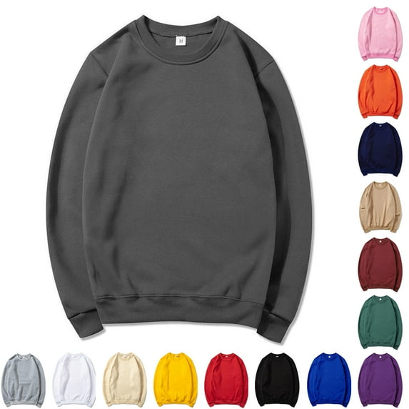 DODADAWANJ Oversized T Shirts Men Loose Fit Long Sleeve Tshirts Lightweight Round Neck Sweatshirts Solid Color Casual Pullover Tops Dark Gray XXL