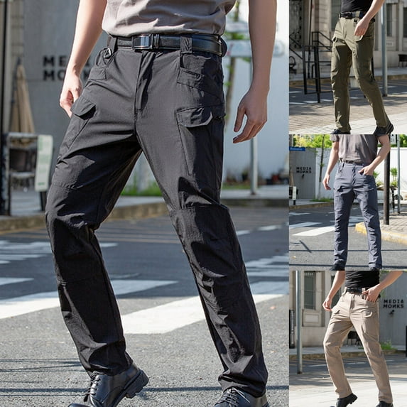 DODADAWANJ Pants Men Cotton Cargo Pants with Multi Pockets Expandable Waist Tactical Pants Big and Tall Straight Leg Casual Pants for Hiking Camping Climbing