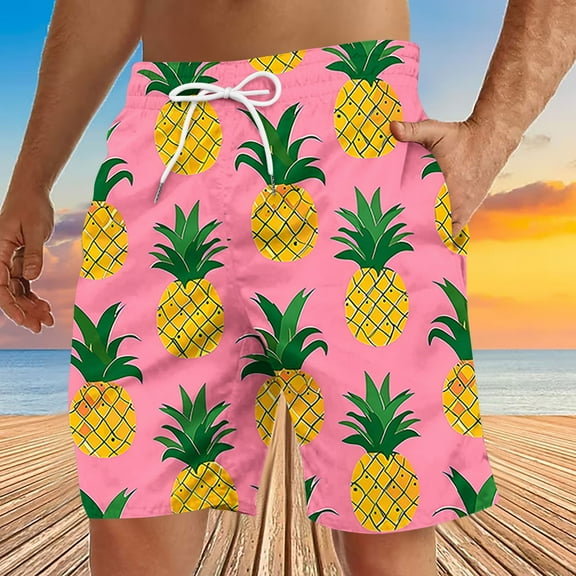 DODADAWANJ Plus Size Hawaiian Shorts,Tropical Pineapple Graphic Drawstring Waist Swimming Shorts Men Casual Summer Quick Dry Shorts with Pockets Big and Tall Beach Short Pants