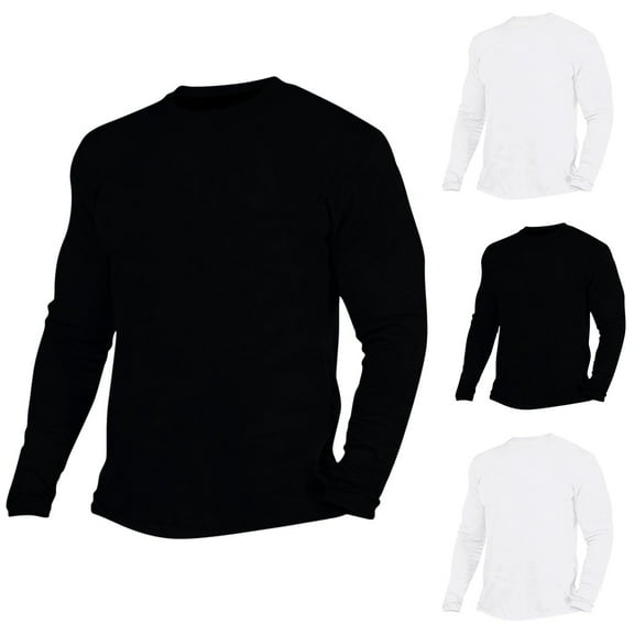 DODADAWANJ Plus Size Mens Long Sleeve Shirts Black Slim Fitted Shirt Comfy Round Neck T Shirts Solid Color Classic Tees 2025 Black XL