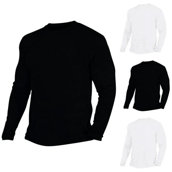DODADAWANJ Plus Size Mens Long Sleeve Shirts Black Slim Fitted Shirt Comfy Round Neck T Shirts Solid Color Classic Tees 2025 Black XXXXXL