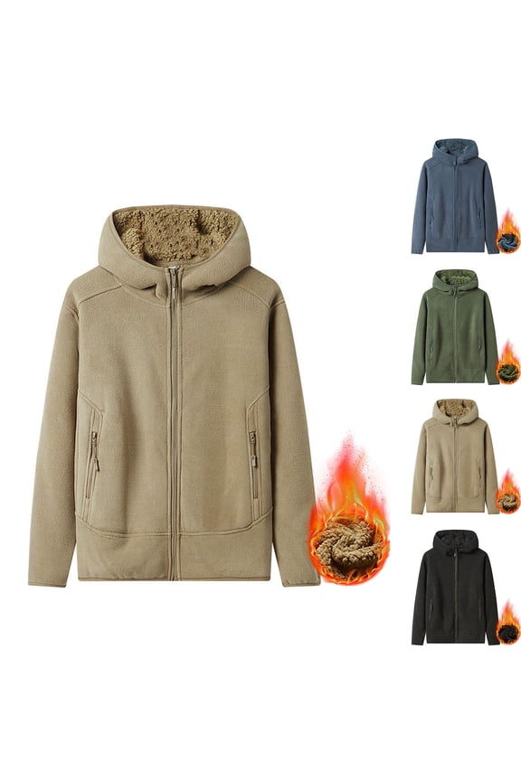 Polar Fleece Jackets for Men Thickened Zip Up Hooded Jacket Big and Tall with Zipper Pocket Worm Coat Winter Activewear Insulated Coats S
