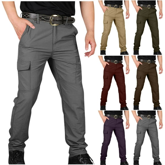 DODADAWANJ Quick Dry Cargo Pants for Men Waterproof Expandable Waist with Multi Pockets Tactical Pants Big and Tall Straight Leg Outdoor Pants for Hiking Camping Travel