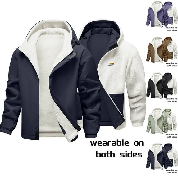 DODADAWANJ Reversible Jacket for Men Fleece Lined Thicken Hooded Jackets Zip Up Warm Jackets Big and Tall Winter Sportswear Hoodie Purple M