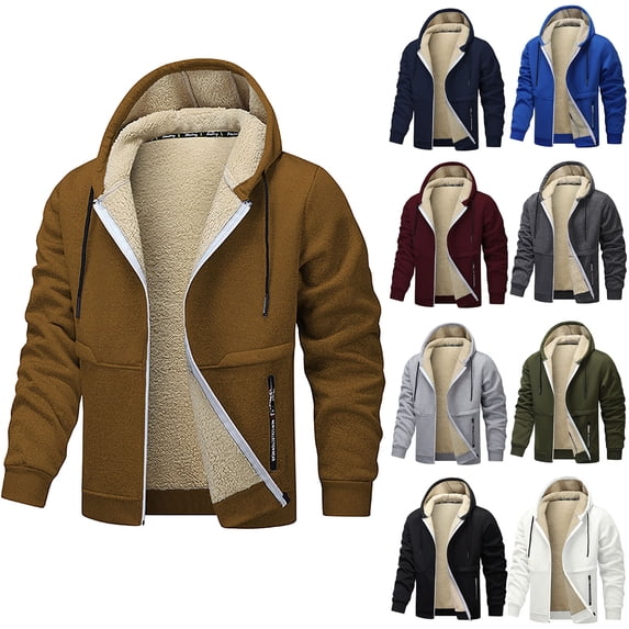 DODADAWANJ Sherpa Jacket for Men Full Zip Up Hooded Jackets with Zipper Pocket Thermal Winter Jackets Big and Tall Drawstring Coats Gray XXXL