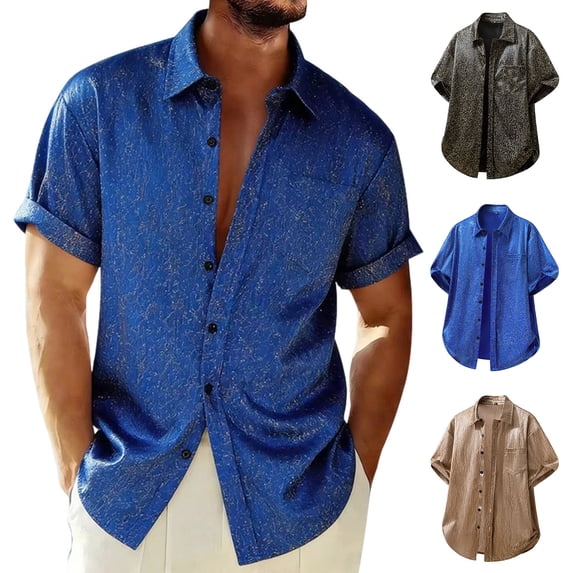 DODADAWANJ Shirts for Men Lightweight Button Down Tropical Shirt with Pocket Lapel Short Sleeve Vacation Casual Tops for Beach Party XXL