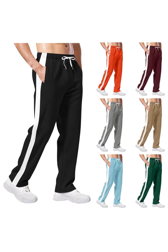 Straight Sweatpants Men Trendy Color Block Print Sweat Pant Open Bottom Workout Sweatpant Casual Drawstring Elastic Waisted Trousers Orange L