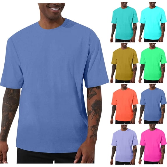 DODADAWANJ Stretch T Shirts for Men Big and Tall Workout Tshirt Casual Summer Short Sleeve Tees Solid Color Round Neck Basic Tshirts Orange S