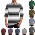 thumbnail image 1 of DODADAWANJ Striped Shirt Men Casual Long Sleeve T Shirts Big and Tall Round Neck Fall Shirt Solid Color Classic Tops for Men Green XXXL, 1 of 5