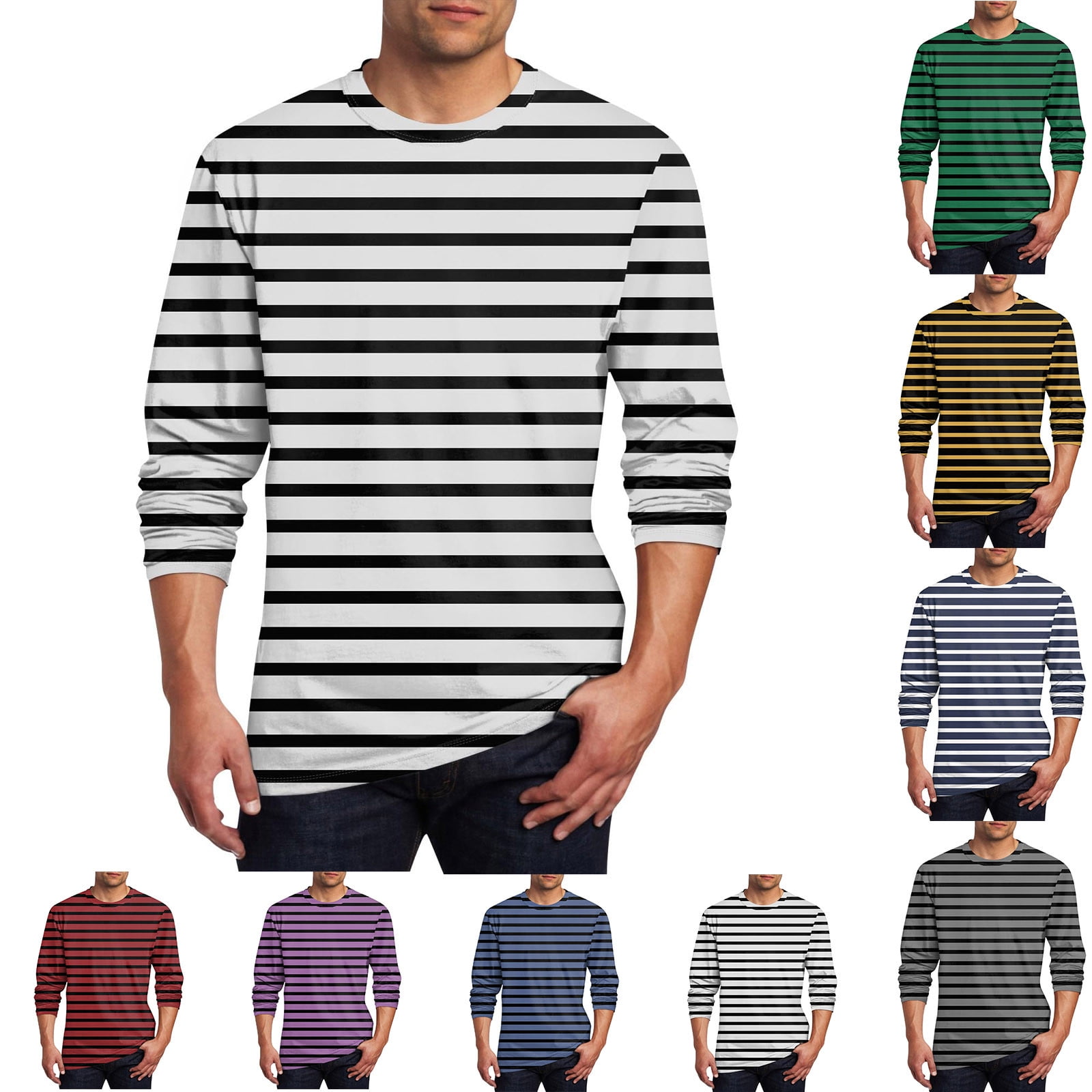 DODADAWANJ Striped Shirt Men Casual Long Sleeve T Shirts Big