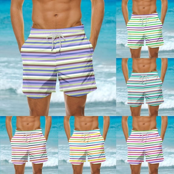 DODADAWANJ Striped Swim Trunks Men 9 Inch Loose Fit Beach Shorts Big and Tall Quick Dry Drawstring Swim Short with Pockets Blue XXXL