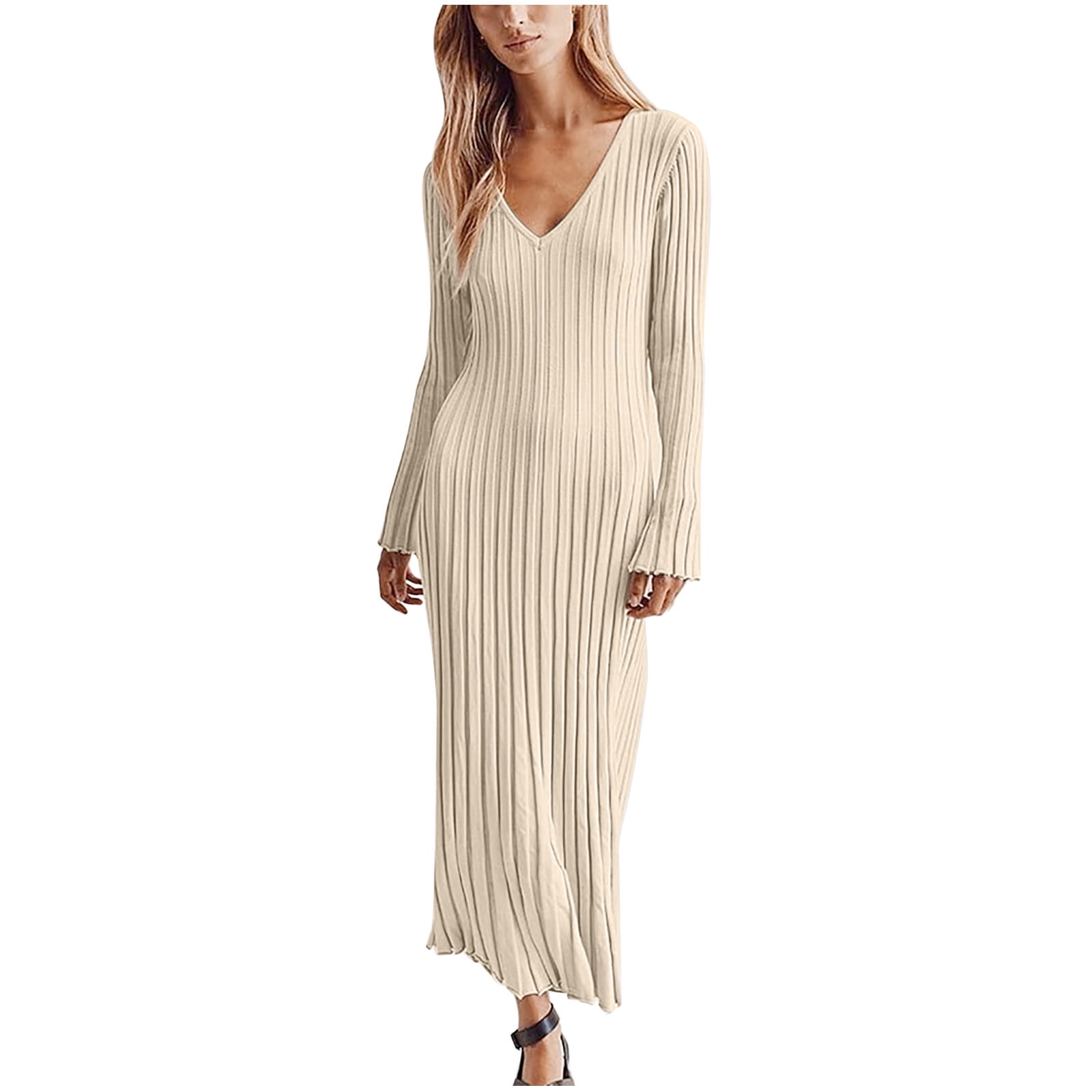 DODADAWANJ Summer Dresses for Women 2024 Casual VNeck Ribbed Knit