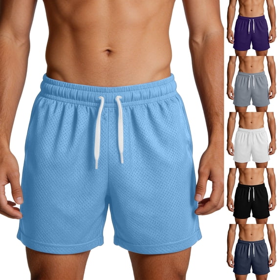 DODADAWANJ Summer Mens Shorts Elastic Waist Comfort Breathable Running Athletic Shorts Lightweight Mesh Shorts Casual Outfits Light Blue L