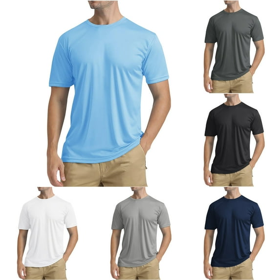 DODADAWANJ Summer T Shirts for Men Breathable Short Sleeve Tshirts UPF 50+ Sun UV Protection Tshirt Solid Color Round Neck Tees 2025 White XXL