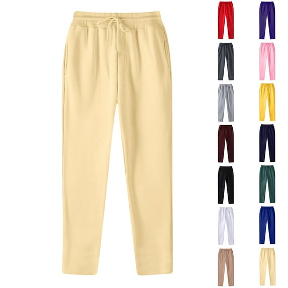 DODADAWANJ Sweatpants for Men Open Bottom Casual Sweatpant Big and Tall Drawstring Elastic Waist Workout Pants Solid Color Classic Pant with Pockets Yellow XL