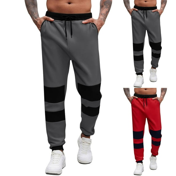 DODADAWANJ Sweatpants for Men with Pockets and Drawstring Elastic Waist Fashion Color Block Graphic Workout Pants Gym Running Dark Gray L