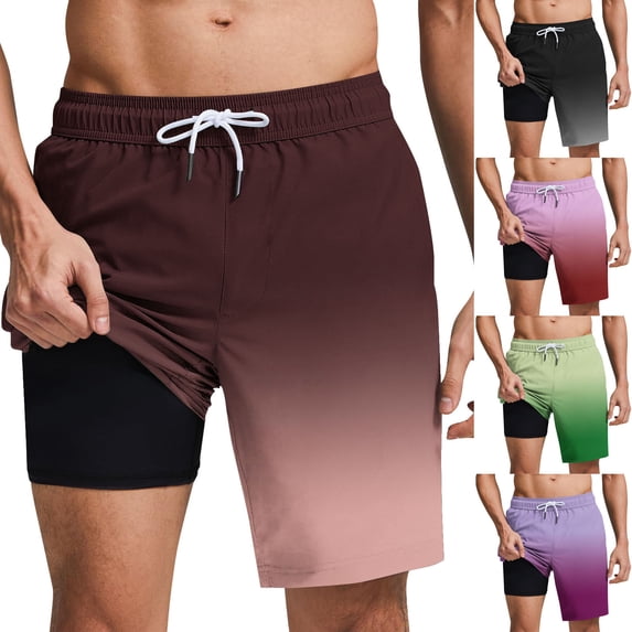 DODADAWANJ Swim Trunks for Men 5 Inch Trendy Gradient Board Shorts Quick Dry Board Shorts with Liner Summer Drawstring Beach Short with Pocket Green S