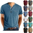 thumbnail image 1 of DODADAWANJ T Shirts for Men Vintage Button Up Crewneck Shirt with Pocket Solid Color Short Sleeve Summer Basic Tees Light Gray L, 1 of 8