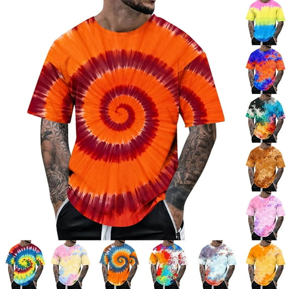 DODADAWANJ Tie Dye T Shirts for Men Big and Tall Short Sleeve Tshirts Summer Casual Crew Neck Graphic Tees Orange XL
