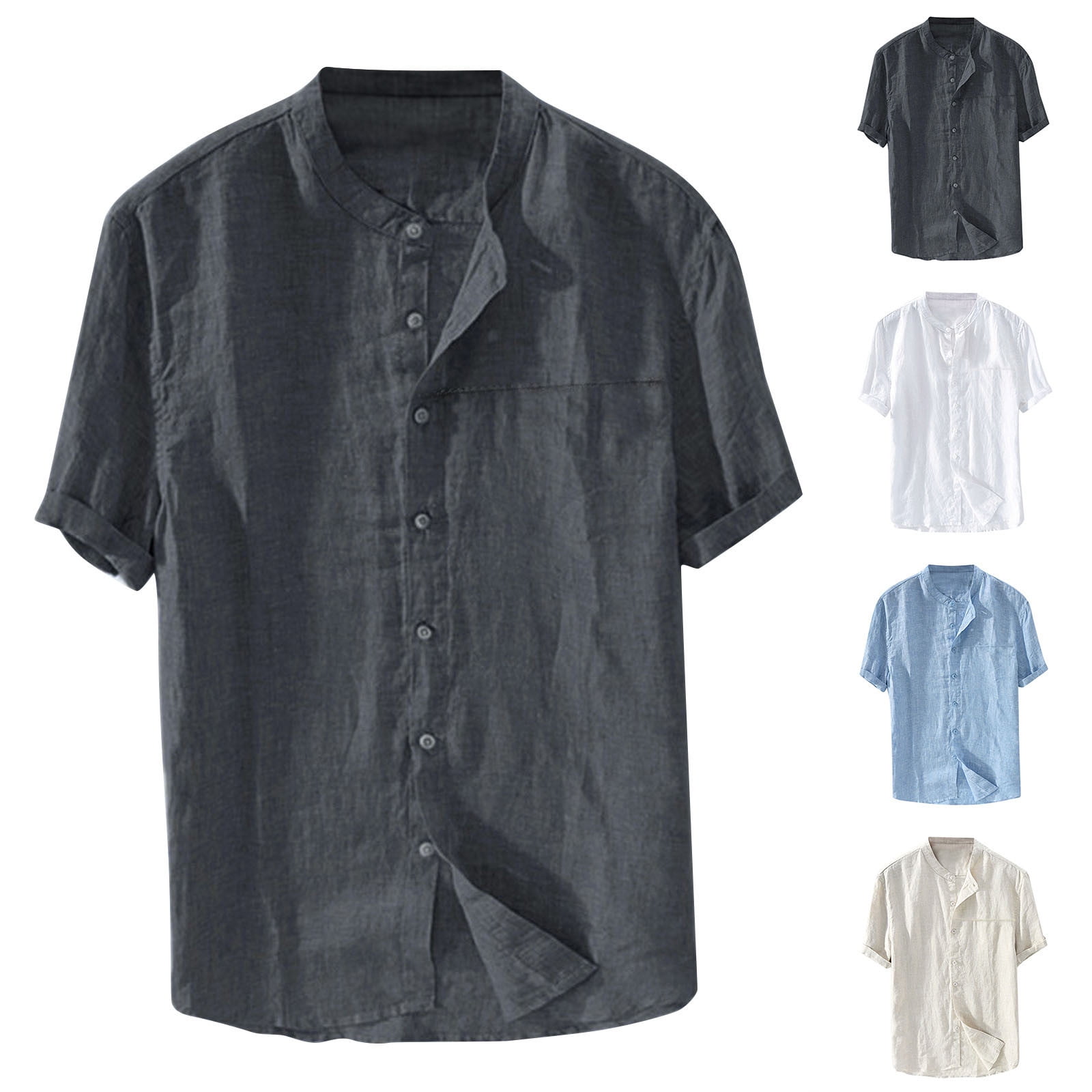 Manchester Big and Tall Solid Color Button-Up Shirt Cotton Blend - Long Sleeve