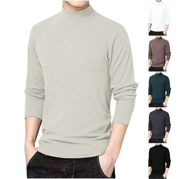 DODADAWANJ Turtleneck Shirts for Men Long Sleeve Fall Winter Shirt Casual Thermal Turtle Neck Tops Big and Tall Shirts for Men Khaki XXXXL