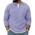 thumbnail image 1 of DODADAWANJ Waffle Shirts Men Casual V Neck Fall Spring Shirt Loose Fit Long Sleeve Pullover Tops Big and Tall Color Block Print Fake Two Piece Clothes Purple L, 1 of 6