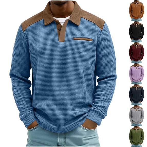 DODADAWANJ Waffle Shirts for Men Casual Button Up Collared Shirt Loose Fit Long Sleeve Texture T Shirts with Pockets Navy M