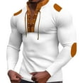thumbnail image 1 of DODADAWANJ Waffle Shirts for Men Vintage Lace Up V Neck Shirt Color Block Print Long Sleeve Tops Spring Clothes with Elbow Padded White L, 1 of 8