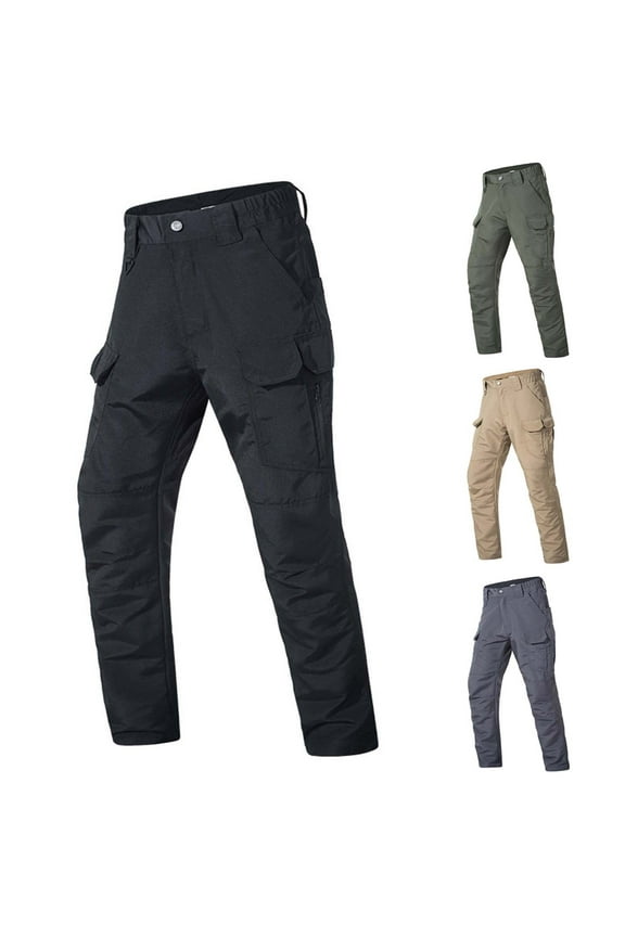 Waterproof Cargo Pants for Men with Multi Pockets Expandable Waist Zipper Fly Tactical Pants Straight Fit Athletic Pants for Camping Workout Running