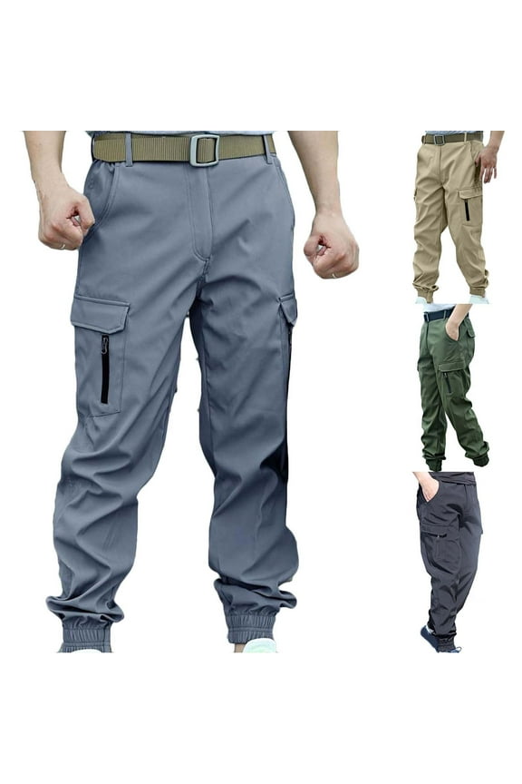 Waterproof Tactical Pants for Men with Zipper Multi Pockets Expandable Waist Athletic Cargo Pants Big and Tall Elastic Bottom Sport Pants for Outdoor Construction Running