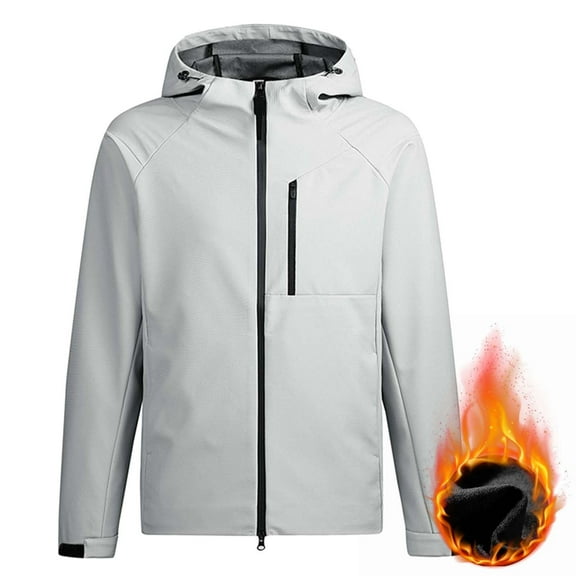 DODADAWANJ Windproof Jacket for Men Fleece Lined Waterproof Winter Jackets Big and Tall Patchwork with Zipper Pocket Climbing Tracking Coat Gray XL