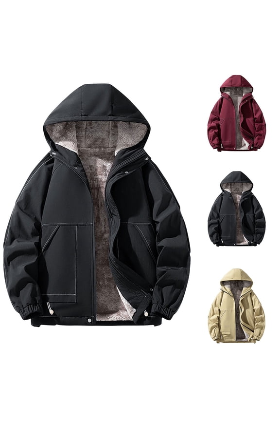 Winter Jacket for Men Fleece Lined Thermal Coats Big and Tall Windproof Jackets Zip Up with Hood Insulated Coat Snow Hiking Hoodie Wine XXXXL