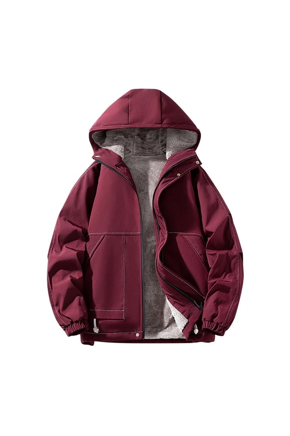 Winter Jacket for Men Fleece Lined Thermal Coats Big and Tall Windproof Jackets Zip Up with Hood Insulated Coat Snow Hiking Hoodie Wine XL