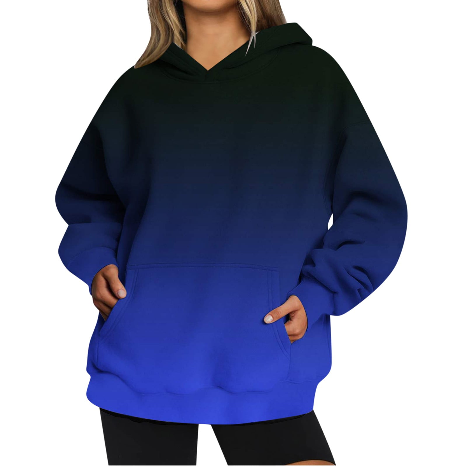 DODADAWANJ Women s Oversized Hoodies Drawstring Hooded Sweatshirts Crew Neck Comfy Pullovers Plus Size Gradient Sweatshirt Loose Fit Long Sleeve Casual Shirts Tops with Pockets Walmart