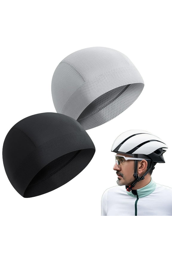 2 Pack Cooling Skull Cap for Men, Breathble Cooling Mesh Cycling Running Hat, Skull Cap Helmet Liner Beanie (Black, Grey)