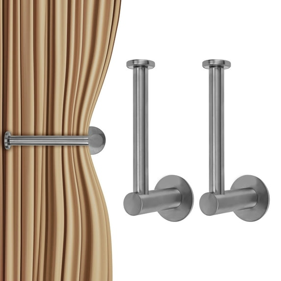 DODAMOUR 2 Pack Curtain Holdbacks Adhesive, Wall Mounted Curtain Tiebacks No Drill, Metal L Shaped Curtain Hooks for Home Decorative Curtain Decor (Silver)