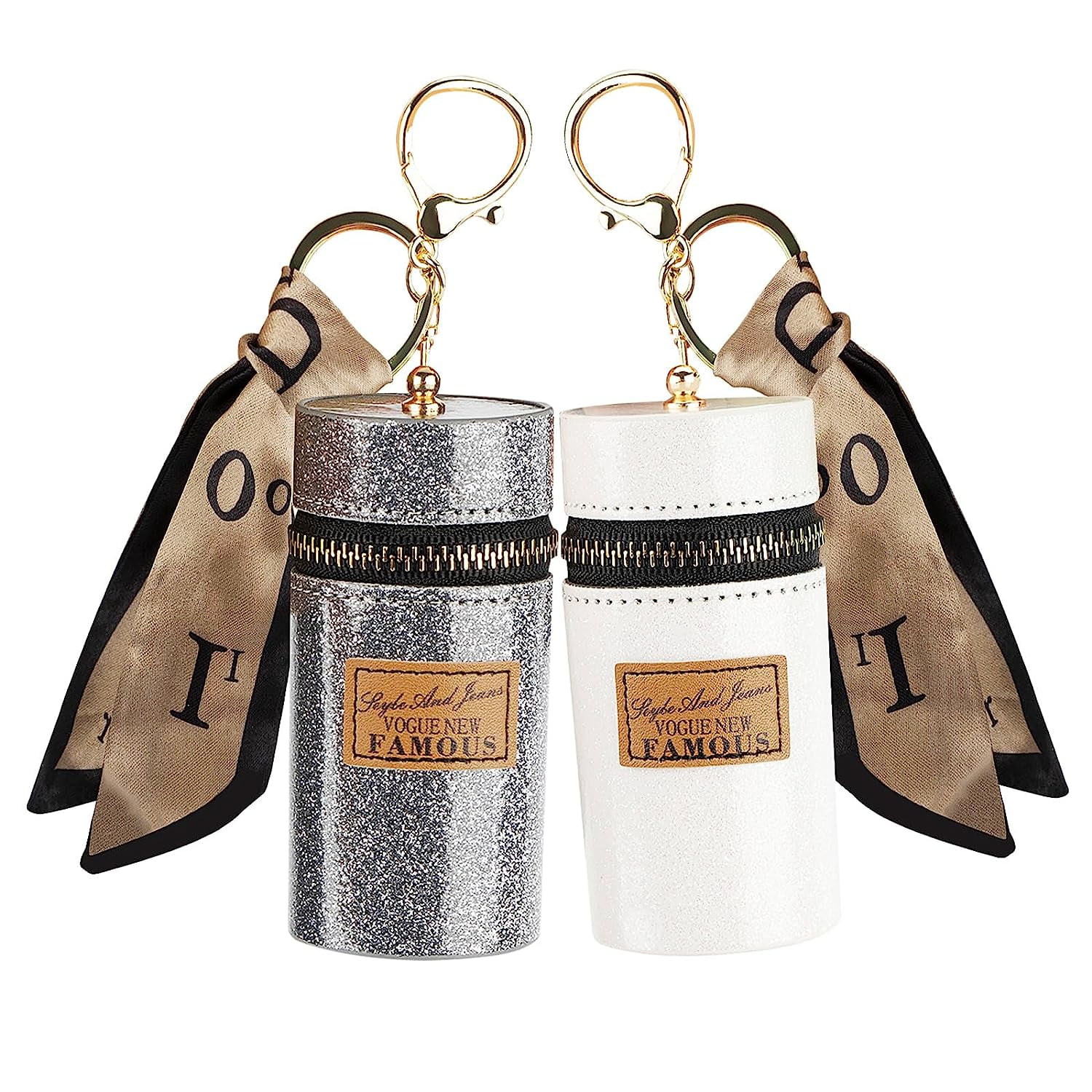 DODAMOUR 2 Pack Lipstick Travel Case, Leather Diamond Lip Gloss Bag with  Keychain, Lipstick Organizer for Purse Perfume Fingernail Polish (Brown,  White) 