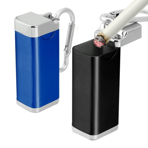 DODAMOUR 2 Pack Portable Outdoor Ashtray with Lid, Metal Ashtray Pocket Smoking Accessories for Smoker, Cigarette Butt Disposal Catcher for Hotel, Travel, Car, Patio (Rectangle, Black, Blue)