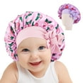 thumbnail image 1 of DODAMOUR 2 Pack Satin Silk Bonnet Hair Cap for Kids, Adjustable Sleep Bonnet with Elastic Tie, Double Layer Night Hair Hats for Teens (Pink, Purple), 1 of 6