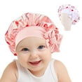 thumbnail image 1 of DODAMOUR 2 Pack Satin Silk Bonnet Hair Cap for Kids, Adjustable Sleep Bonnet with Elastic Tie, Double Layer Night Hair Hats for Teens (Red, White), 1 of 6
