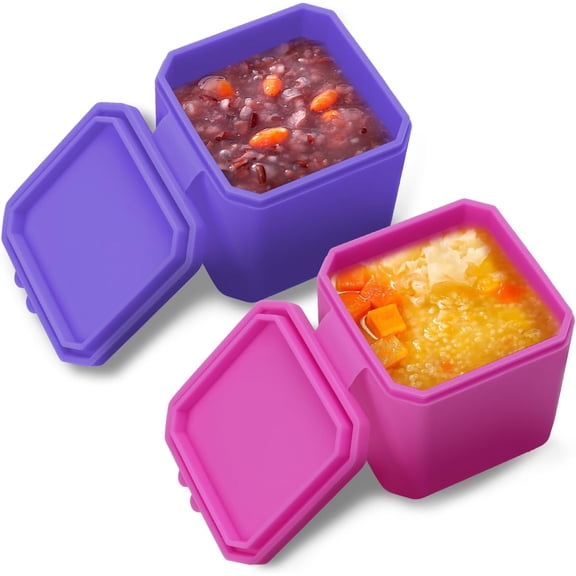 DODAMOUR 2 Pack Silicone Snack Containers with Lids, Small Leak Proof Salad Dressing Container, Lunch Box Containers for School, Office, Travel, Picnic (Rose, Purple)