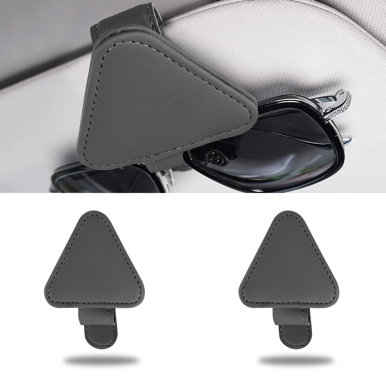 DODAMOUR 2 Pack Sunglasses Holders for Car Sun Visor, Leather Glasses Eyeglass Holder