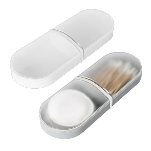 DODAMOUR 2 Pack Travel Cotton Swab Qtip Holder, Lightweight Plastic Container Dispenser Box with 2 Silicone Rubber Bands, Portable Cotton Swab Makeup Pads Storage Box with Lid (White, Grey)