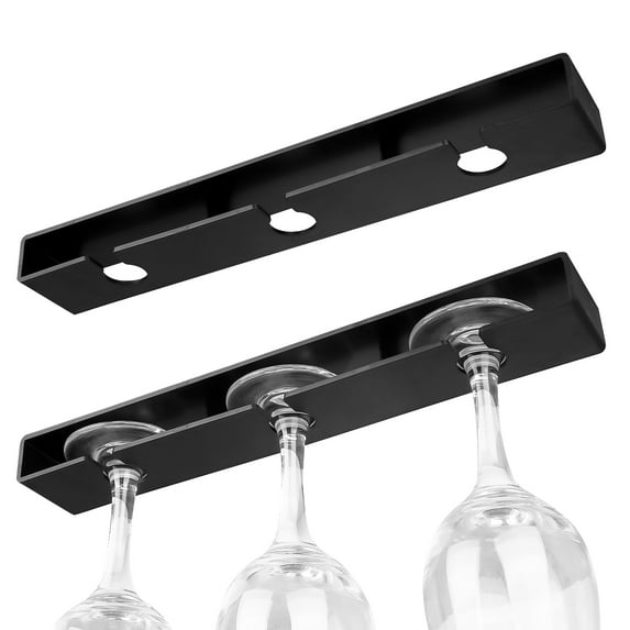 DODAMOUR 2 Pack Wine Glass Holder Under Cabinet, Wine Glass Hanging Rack, Stemware Storage Rack Wine Glass Hanger for Kitchen, Bar (Black)